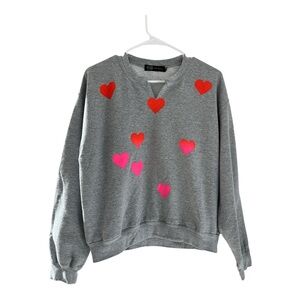 JET John Eshaya Gray Neon Orange Hot Pink Hearts Sweatshirt M/L
